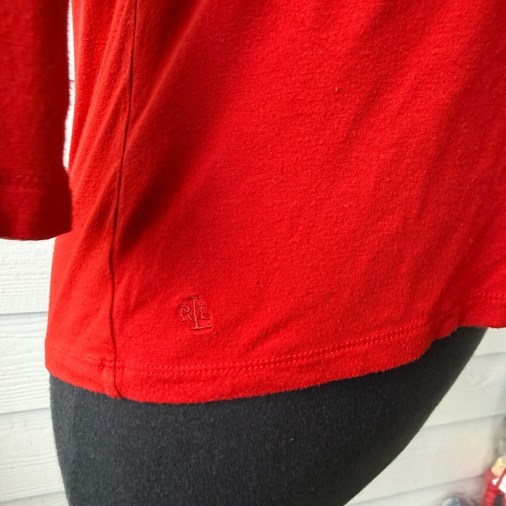 Lauren Ralph Lauren |โ Red Stretch Long Sleeve Top | Size L - Picture 3 of 8